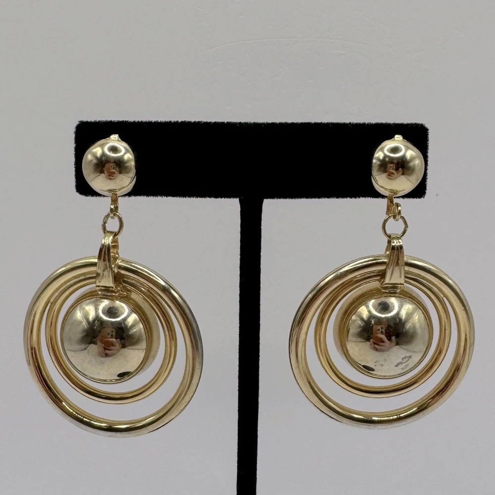 VINTAGE 90s Gold-Tone Concentric Circles Door Knocker Earrings